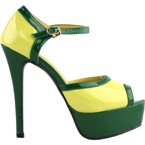 LF80892 SHOW STORY Retro Yellow Green Two Tone Mary Jane Platform High Heel Club Sandals