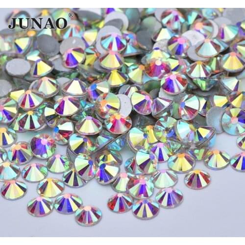 JUNAO SS3 6 10 12 16 20 30 50 Shiny Crystal AB Glass Rhinestone Applique Round Nail Art Decoration Flatback Crystal Strass Craft