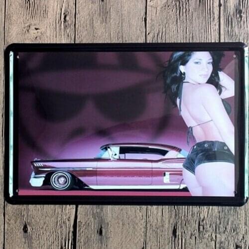 Metal Tin Sign Art Pin Up Sexy Nude Girl Women Car Auto Shop Decor Bar Club 20x30CM