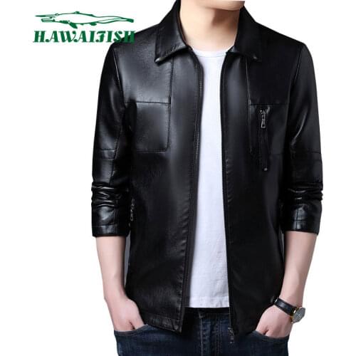 Hawaifish brand mens Leather jacket 2021 spring and autumn Korean trend menswear loose young handsome casual motorcycle coat