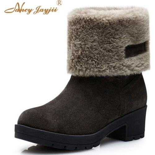 Nancyjayjii Women Snow Thicken Cow Suede Round-Toe Med Heels Ankle Sleeve Boots,Shoes For Woman,Outerdoor&Winter,Plus Size 4-16