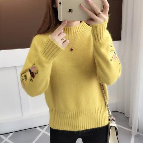 New Fashion 2020 Women Autumn Winter Embroidery Knitted Sweater Pullovers Warm Loose Long sleeve Sweaters Female Tops