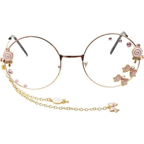Cute Bowknot Lollipop Pendant Clear Optical Glasses Frame Women Round Girls Retro Gothic Handmade Eyeglasses Glass Oculos Gafas