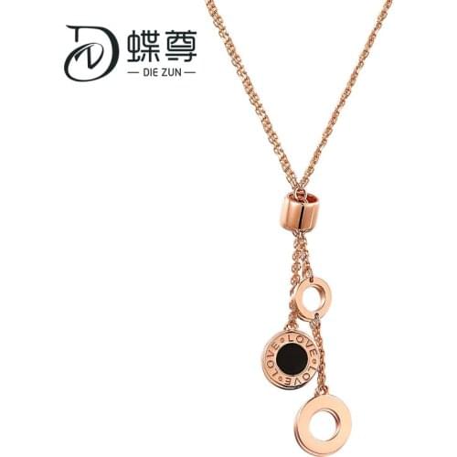 18K gold necklace necklace black agate inlaid with love letter rose gold Au750 gold female CNC craft