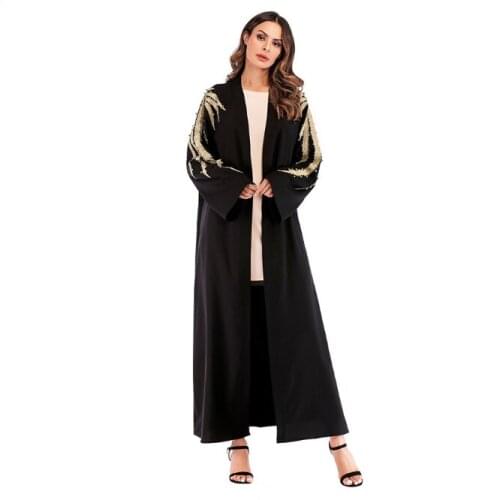 Muslim Abaya Maxi Dress Beading Embroidery Cardigan Long Robe Gowns Jubah Kimono Ramadan Arab Islamic Turkish Worship Service