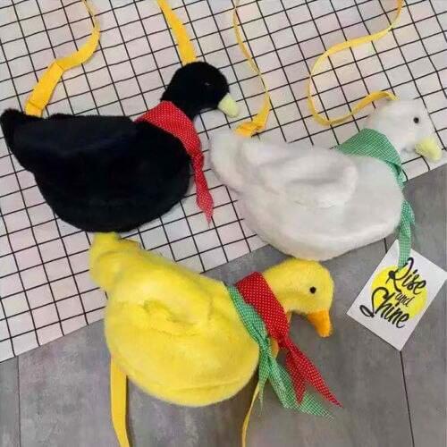 Girls' Plush Duck Shoulder Bag Kids Cute Cartoon Animal Shape Crossbody Holder Casual Zipper Messenger Storage Bag