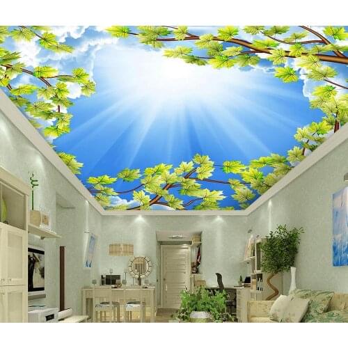 Custom 3D ceiling Green vine, blue sky, white clouds paiting for living room bedroom papel de parede 3 d ceiling wallpaper
