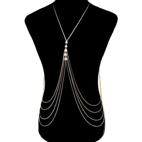 Popular fashion Chain Necklace Belly Body Chain Fashion Sexy Pearl Multi-layer Body Chain Jewelry for Women Beach Party
