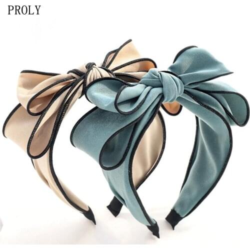 PROLY New Fashion Womens Headband Fresh Color Casual Hairband Wide Side Double Bowknot Headwear Adult Hair Accessories