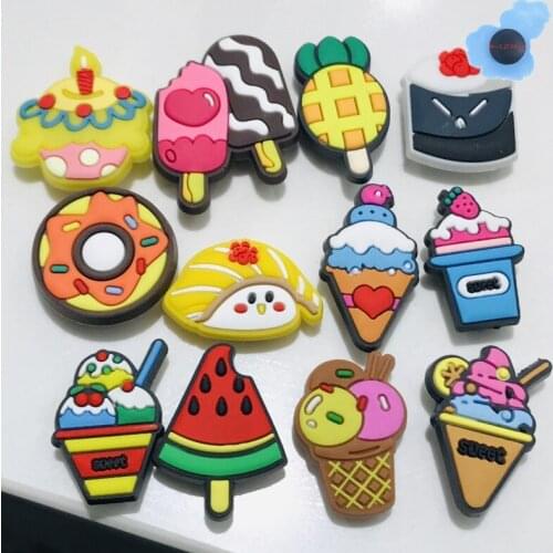 50pcs PVC Ice Cream Pizza Donut Kids Shoes Accessories Garden Shoe Decorations Fit Adult Croc Jibz Charm DIY Wristband