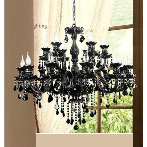 Retro Cafe Bar Black chandelier crystal pendant hanging light 15 Arms cristal lustres led luminaria hotel Living room black lamp