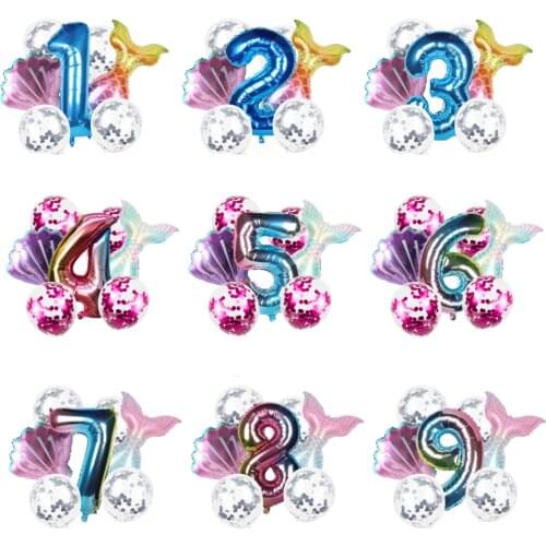 Mermaid Balloons 1-9 Number Fish tail Foil Balloon Kids Faovr Birthday Party Decoration Baby Shower shell Party Supplies balloon