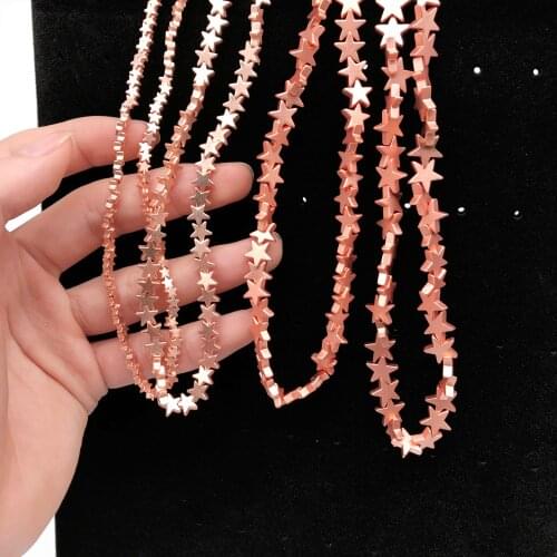 WLYeeS Rose Gold Dull Matte Hematite Beads 4 6 8 10mm Five-pointed Star Natural Stone Charms Loose beads for Jewelry Making DIY
