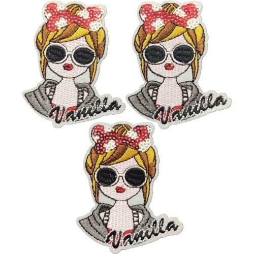 WUYUCONG 2020 New Moden Girl Patches for Clothes DIY Garment Accessories Iron on Bow Lady Sequined Patch Cartoon Applique 1PC
