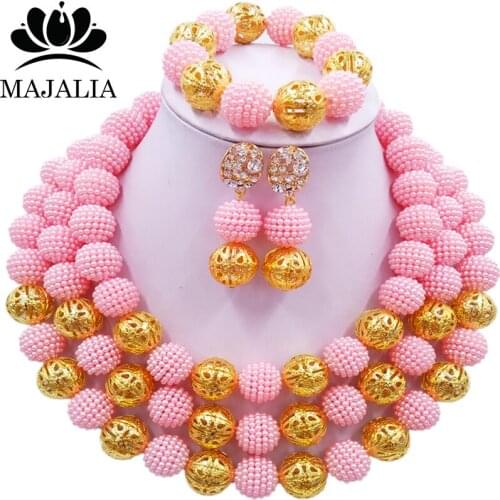 Majalia Fashion Nigeria Wedding African Beads Jewelry Set Pink Crystal Necklace Bridal Jewelry Sets Free shipping 3BU015
