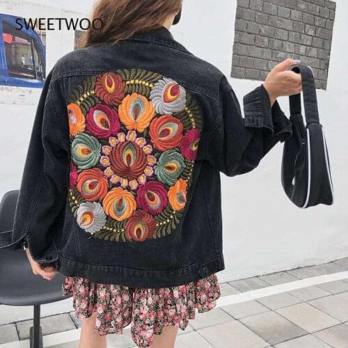 2021 Autumn Korean Version of The New British Style Loose Leisure Plant Flower Ben Embroidery Retro Denim Jacket Women