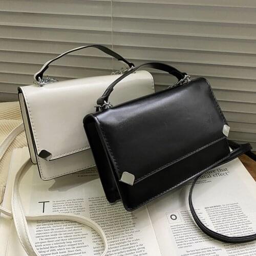 Fashion Women Pure Color Top-handle Handbags Vintage PU Leather Ladies Casual Chain Shoulder Bags Small Square Crossbody Bags