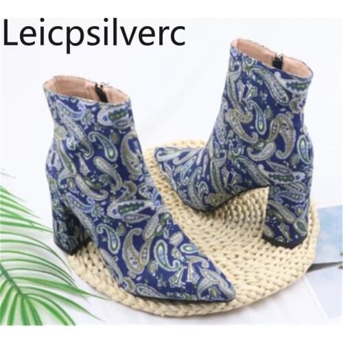 Womens Boots fashion The New Autumn And Winter Pointed zipper Color matching High heel Short tube Womens shoes plus size 33-43