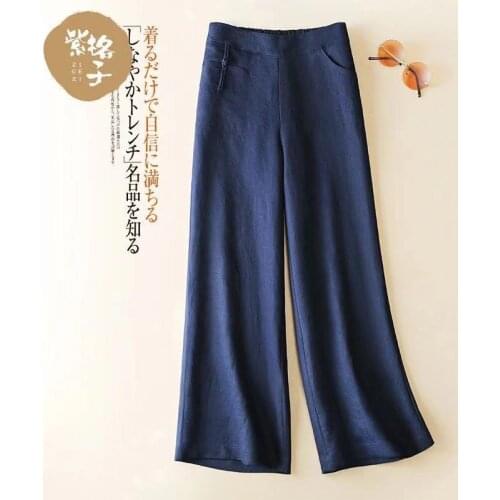 Women Pants Linen Womens 2021 Spring Summer Leisure Trousers High Waist Cropped Pants Linen Linen Pant Pantalones De Mujer