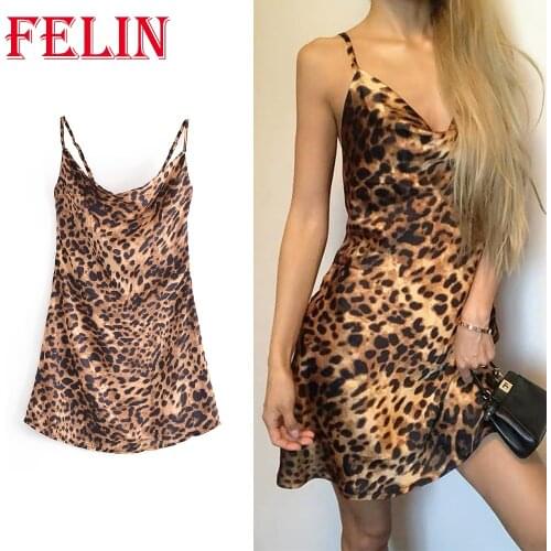 Women Summer Sexy Dress Za 2021 High Street Leopard Slim Vintage Cami Mini Dress Elegant Stylish Party Mujer Vestidos