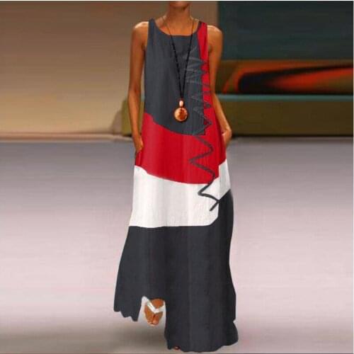 Women Patchwork Sundress 2020 Summer Maxi Dress Kaftan Casual Sleeveless Tunic Vestido Female 100% Cotton Robe Plus Size