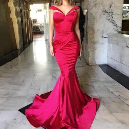 2021 V-Neck Mermaid Satin Special Occasion Prom Dress Islamic Long Formal Evening Party Gowns Dubai Saudi Arabic