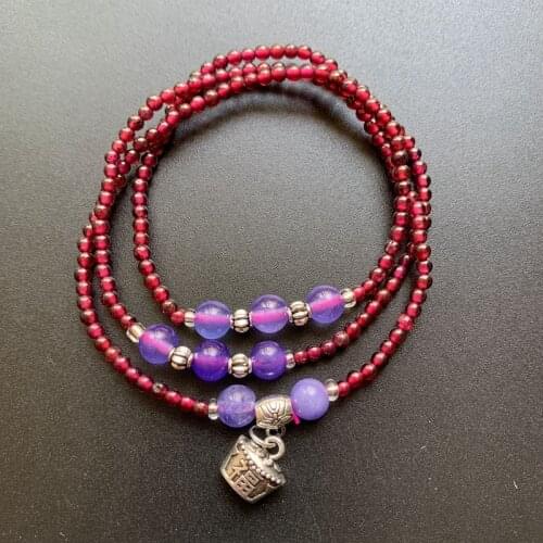 Round Garnet Crystal Beads Stone Bracelets Long Chain Quartz Crystal Lucky Charms Bracelet Jewelry Handmade Dropship 1pc