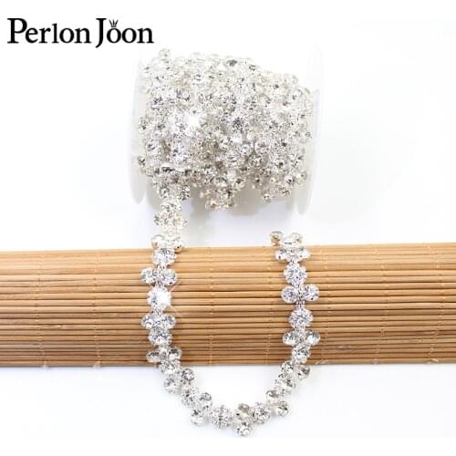 1yard 2 to 1 array crystal rhinestones trim Ribbon metal chain for dress, bag, shoes accessories ML018