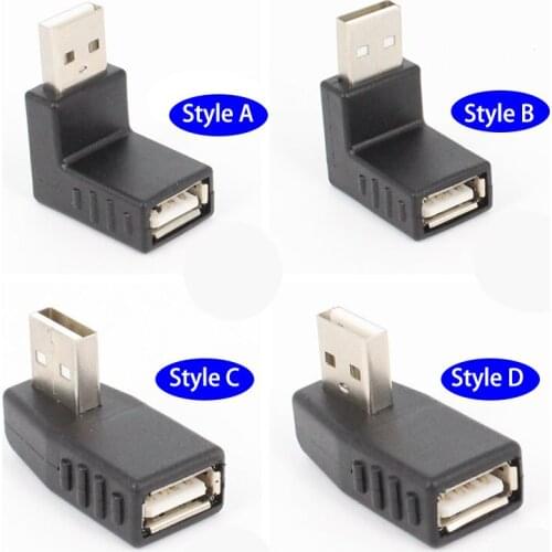 10pcs/lot 90 degree USB 2.0 A male to female Left and right angled adapter USB 2.0 AM/AF Connector for laptop PC Computer Black