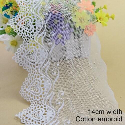 10yards 14cm white lace cotton embroidery lace french lace ribbon fabric guipure diy trims warp knitting sewing Accessories#3011