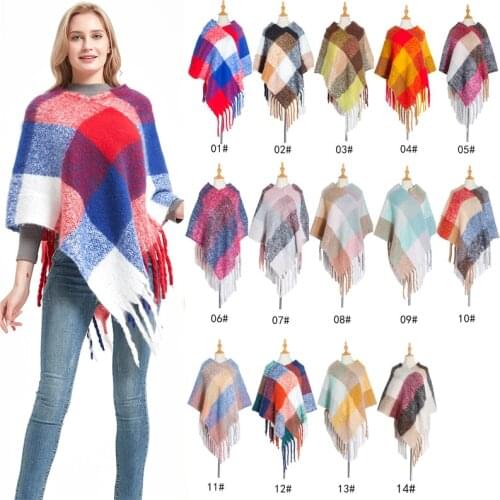 2020 new designer women winter plaid poncho square pashmina bandana cashmere thicken blanket knitted warm soft shawls and wraps