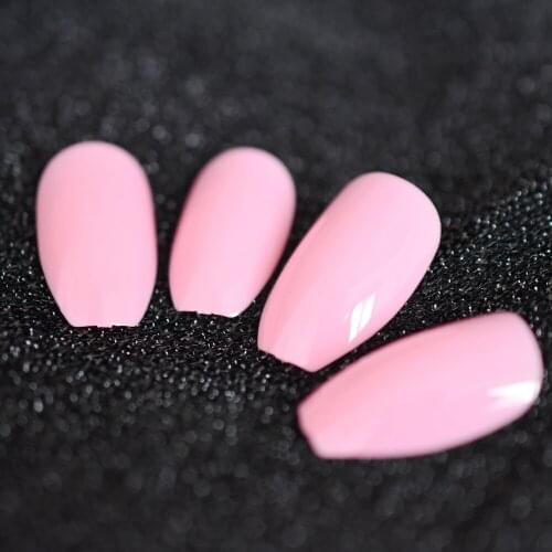 24Pcs Candy Nails Coffin Shine Fake Nails Pink Designs Salon Nail Tips Full Cover Artificial Tips Natural