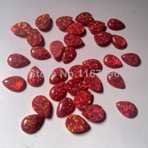 50 pieces / lot Free Shipping 10x14mm Pear Cabochon Fire Opal, Synthetic Flame Pear Cabochon Fire Opal Stone