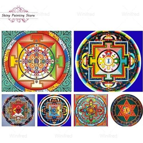 5D Diamond Mosaic Mandala Circle Diamond Painting Abstract Colorful Compass Pattern Cross Stitch Full Drill Diamond Embroidery