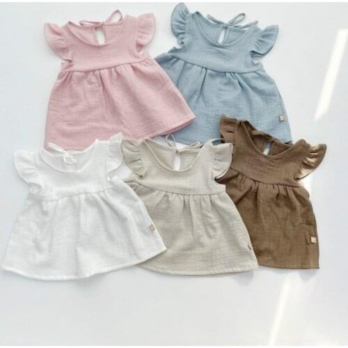 7837 Baby Girl Clothing Set 2021 Summer New Baby Girl 2 Piece Suit Cute And Sweet Fly Sleeve Top+Short Girls Candy Color Suit