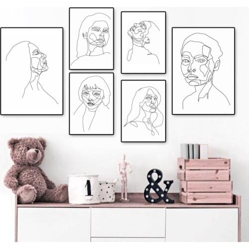 Abstract Minimalist Home Decor Painting One Line Drawing Female Faces Canvas Wall Art Picture For Living Room Bedroom Decoration