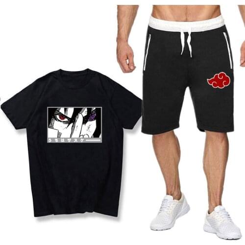 Anime Kakashi Sasuke Couple Suit Fashion Sportswear Clothing Summer Suit Short-Sleeved T-Shirt + Shorts 2-piece set S-XXL