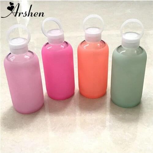 Arshen Fashion Colorful 500mL Glass Water Bottle Glass Beautiful Gift Women Water Bottles with Protective Silicon Case Tour Camp