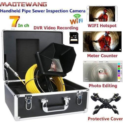 10M 7" Wireless WiFi pipeline inspection video camera, Industrial endoscope sewer pipe drain compatible with Android / I