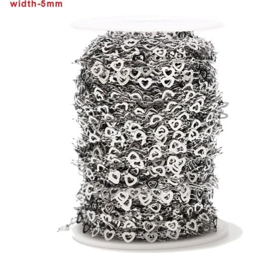 2 Meters 5mm Width Stainless Steel Hollow Heart Charms Handmade Link Chains For DIY Necklaces Bracelets Jewelry Making Findings