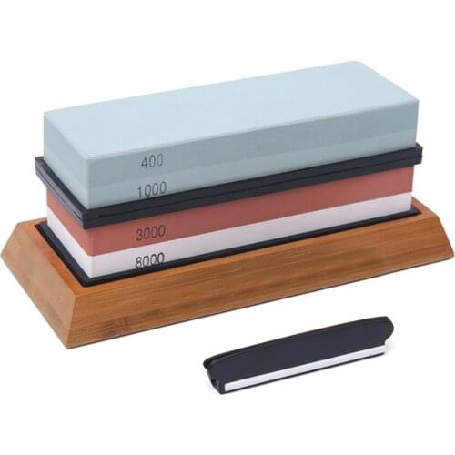 Double-sided Whetstone Cut Set 400/1000 3000/8000 Grit Sharpening Stone With Non-Slip Bamboo Base Free Angle Guide Grindstone