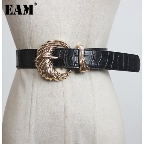 [EAM] Black Crocodile Pattern Pu Leather Vintage Belt Personality Women New Fashion Tide All-match Spring Autumn 2021 1DD1136
