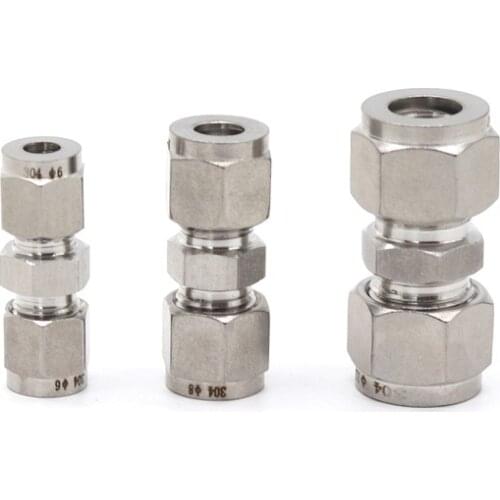 Stainless Steel Pipe Fittings Equal 6mm 8mm 12mm 16mm 1/4" 1/2" OD Pipe Tube Ferrule Compression Fitting Coupler SS304 Connector