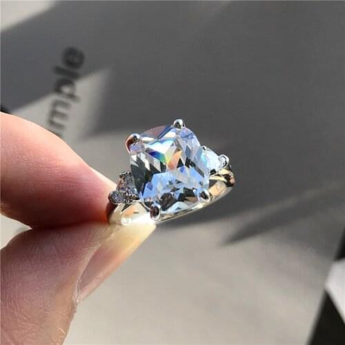 Classic Silver Color Wedding Ring Dainty Bridal Square Zircon Engagement Ring Luxury Female White Crystal Stone Rings For Women