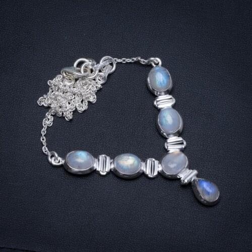 Natural Rainbow Moonstone Handmade Boho 925 Sterling Silver Y-Shaped Necklace 18.5" S3372