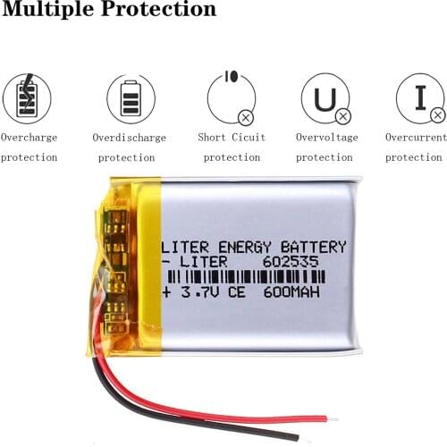 Liter energy battery 3.7V 600mAh 602535 plug Lithium Polymer Rechargeable Battery For MP3 MP4 MP5 Lithium polymer battery