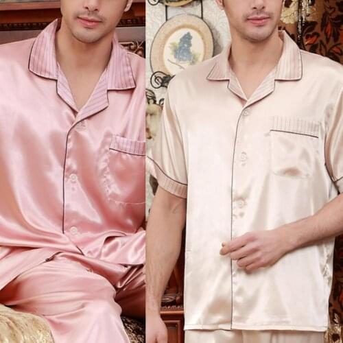 Men Casual Short Sleeve Turn Down Collar Top Pants Pockets Pajamas Sleepwear Set Ladies Sleepwear female Pajama Party Set