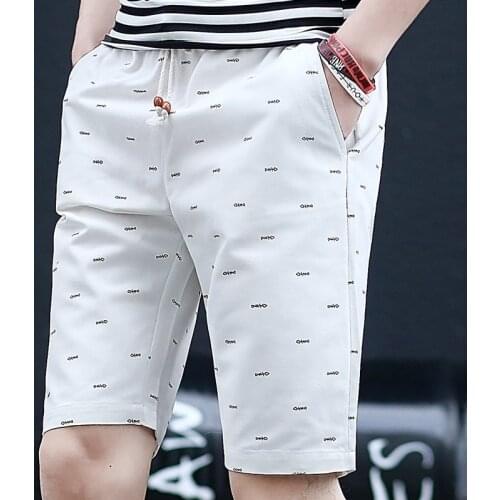 Summer Fashion Print Beach Shorts 2019 Men Straight Elastic Waist Knee Length Solid Quick Dry Casual Short Pants