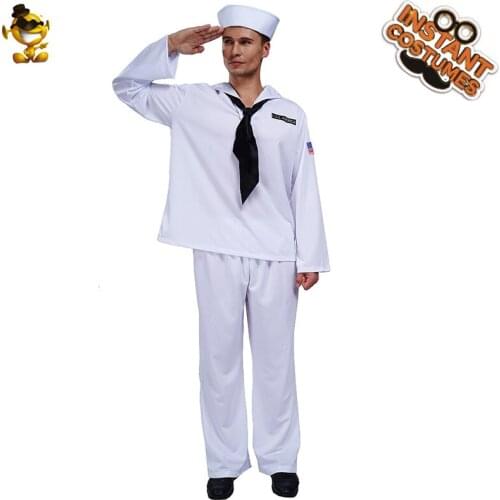Mens Handsome Sailor Costume for Cosplay Party Role Play Career Uniform Halloween Fancy Dress Up for Adult Male