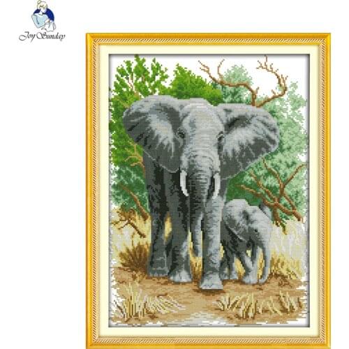 Joy sunday animal style The elephant mother and son cross stitch embroidery kit 14ct and 11ct stamped fabric for easy needlework